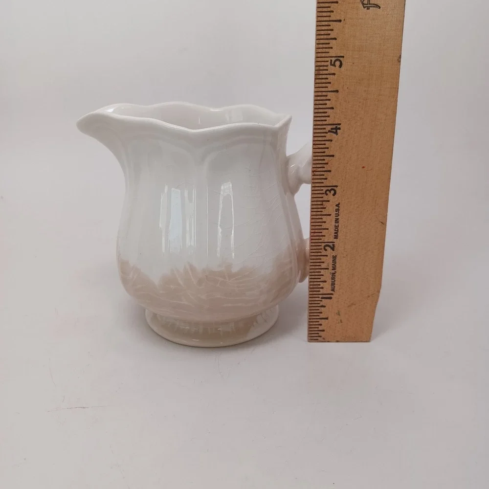 Federalist Ironstone Creamer Pitcher White Tan Scalloped Japan 4238 Vintage